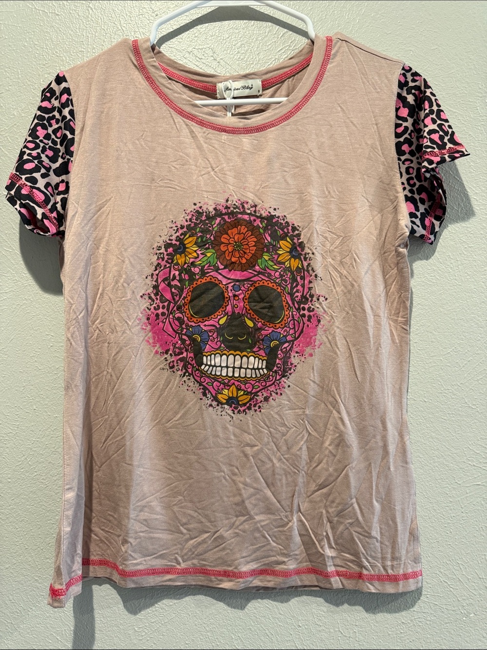 American Bling Khaki Tee with Floral Skull Accent - Picture 4 of 6